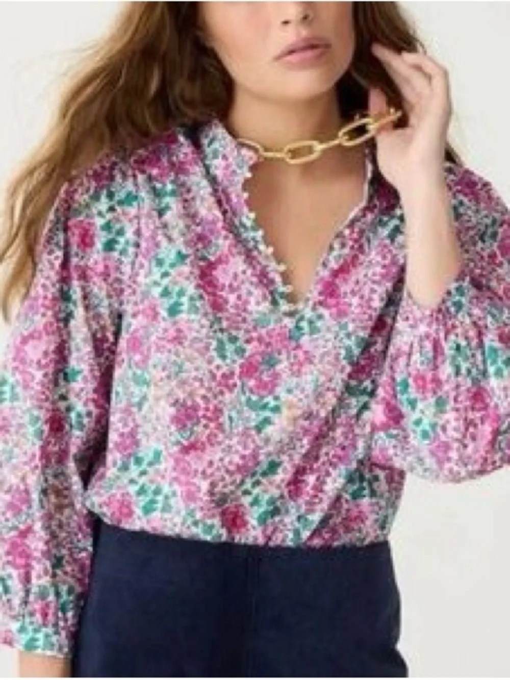J.Crew X Liberty of London Fabric Edna Floral Puff Sleeve Popover Blouse